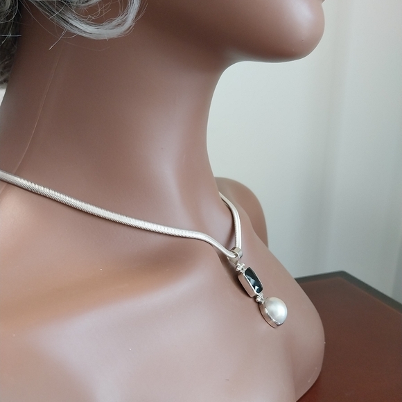 Silver  Necklace Perl Mabe & Gemstone - Picture 7 of 15